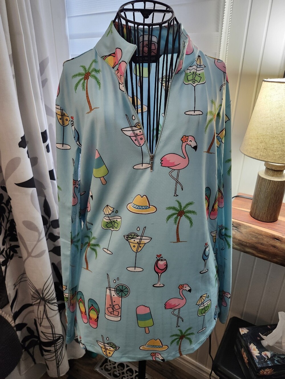 Tango Mango  Light Blue Tropical Print Shirt  M